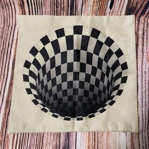 Checkered 3-D illusion pillow case or sack w/metal zipper